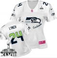 Nike Seattle Seahawks #24 Marshawn Lynch White Super Bowl XLVIII Women Fem Fan NFL Game Jersey