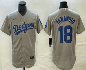 Men\'s Los Angeles Dodgers #18 Yoshinobu Yamamoto Grey Stitched Flex Base Nike Jersey