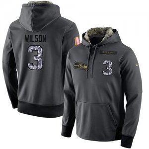 NFL Mens Nike Seattle Seahawks #3 Russell Wilson Stitched Black Anthracite Salute to Service Player Performance Hoodie