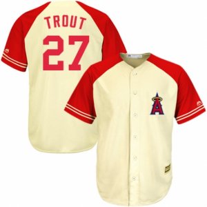 Men\'s Majestic Los Angeles Angels of Anaheim #27 Mike Trout Replica Cream Red Exclusive MLB Jersey