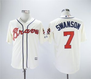 Braves #7 Dansby Swanson Cream Cool Base Jersey
