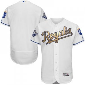Men Kansas City Royals Blank White Gold Program Flex Base 2015 World Series Champions Patch MLB Jersey