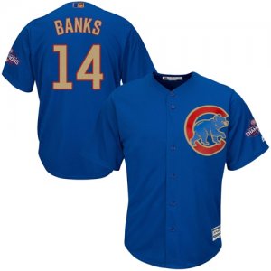 Chicago Cubs #14 Ernie Banks Blue World Series Champions Gold Program Cool Base Jersey