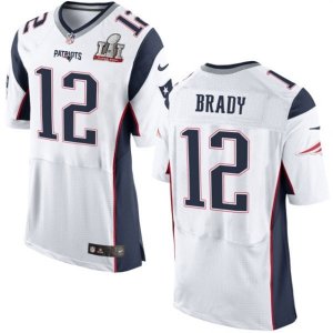 Mens Nike New England Patriots #12 Tom Brady Elite White Super Bowl LI 51 NFL Jersey