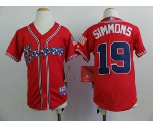 youth mlb jerseys atlanta braves #19 simmons red[2014 new]