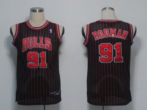 NBA Chicago Bulls #91 Rodman black[red strip]