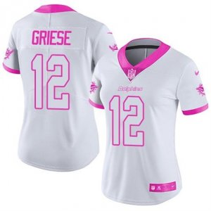 Womens Nike Miami Dolphins #12 Bob Griese White Pink Stitched NFL Limited Rush Fashion Jersey