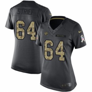 Women\'s Nike New Orleans Saints #64 Zach Strief Limited Black 2016 Salute to Service NFL Jersey