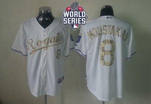 Kansas City Royals #8 Mike Moustakas White USMC Cool Base W 2015 World Series Patch Stitched MLB Jersey