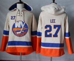 Mens New York Islanders #27 Anders Lee Cream Sawyer Hooded Sweatshirt Stitched NHL Jersey