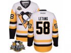 Men's Reebok Pittsburgh Penguins #58 Kris Letang Authentic White Away 50th Anniversary Patch NHL Jersey