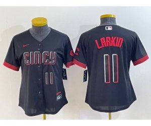 Women\'s Cincinnati Reds #11 Barry Larkin Number Black 2023 City Connect Cool Base Stitched Jersey2