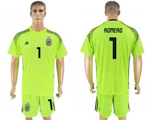 Argentina 1 ROMERO Fluorescent Green Goalkeeper 2018 FIFA World Cup Soccer Jersey