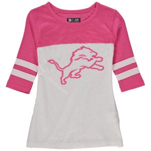 Detroit Lions 5th & Ocean By New Era Girls Youth Jersey 34 Sleeve T-Shirt White Pink