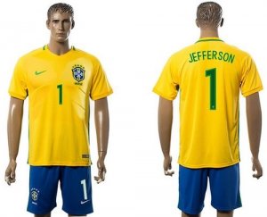 Brazil #1 Jefferson Home Soccer Country Jersey