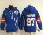 Women Edmonton Oilers #97 Connor McDavid Light Blue Old Time Heidi NHL Hoodie