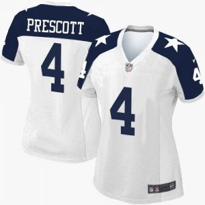 Womens Nike Dallas Cowboys #4 Dak Prescott White Thanksgiving Throwback Stitched NFL Elite Jersey