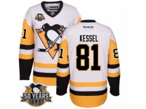 Men\'s Reebok Pittsburgh Penguins #81 Phil Kessel Authentic White Away 50th Anniversary Patch NHL Jersey