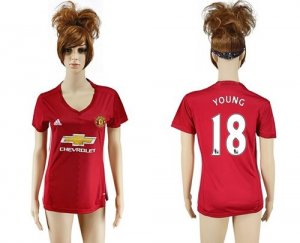 Womens Manchester United #18 Young Red Home Soccer Club Jersey