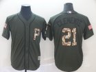 Pirates #21 Roberto Clemente Olive Camo Salute To Service Cool Base Jersey