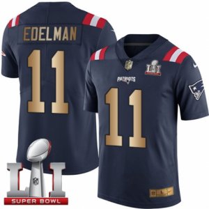 Mens Nike New England Patriots #11 Julian Edelman Limited Navy Gold Rush Super Bowl LI 51 NFL Jersey