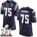 Mens Nike New England Patriots #75 Ted Karras Elite Navy Blue Team Color Super Bowl LI 51 NFL Jersey