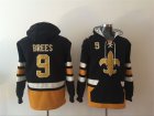 New Orleans Saints #9 Drew Brees Black All Stitched Hooded Sweatshirt