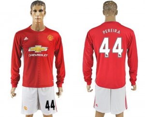 Manchester United #44 Pereira Red Home Long Sleeves Soccer Club Jersey