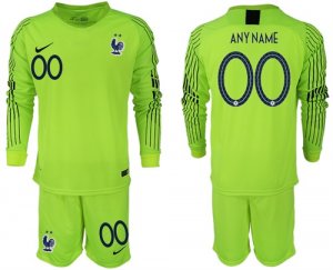 France Customized 2018 FIFA World Cup Fluorescent Green Goalkeeper Long Sleeve Soccer Jersey