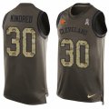 Mens Nike Cleveland Browns #30 Derrick Kindred Limited Green Salute to Service Tank Top NFL Jersey