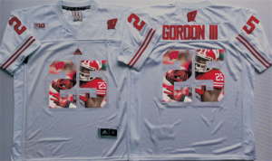 Wisconsin Badgers #25 Melvin Gordon III White Portrait Number College Jersey