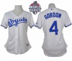 Women Kansas City Royals #4 Alex Gordon White Home W 2015 World Series Patch Stitched MLB Jersey