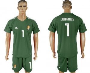 Belgium 1 COURTOIS Military Green Goalkeeper 2018 FIFA World Cup Soccer Jersey