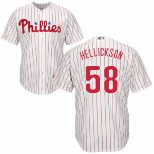 Men\'s Majestic Philadelphia Phillies #58 Jeremy Hellickson Replica White Red Strip Home Cool Base MLB Jersey