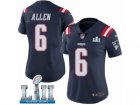 Women Nike New England Patriots #6 Ryan Allen Limited Navy Blue Rush Vapor Untouchable Super Bowl LII NFL Jersey