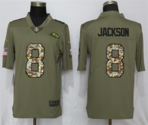 Nike Ravens #8 Lamar Jackson Olive Camo Salute To Service Limited Jersey