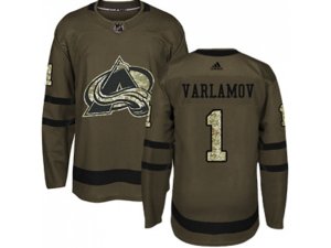 Youth Adidas Colorado Avalanche #1 Semyon Varlamov Green Salute to Service Stitched NHL Jersey