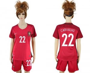 Womens Portugal #22 Carvalho Home Soccer Country Jersey