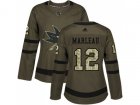 Women Adidas San Jose Sharks #12 Patrick Marleau Green Salute to Service Stitched NHL Jersey