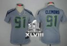 Nike Seahawks #91 Chris Clemons Grey Alternate Super Bowl XLVIII Women NFL Elite Jersey