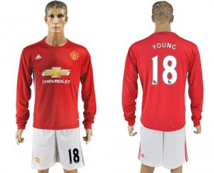 Manchester United #18 Young Red Home Long Sleeves Soccer Club Jersey