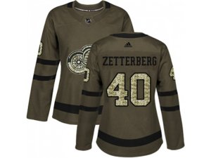 Women Adidas Detroit Red Wings #40 Henrik Zetterberg Green Salute to Service Stitched NHL Jersey