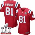 Mens Nike New England Patriots #81 Clay Harbor Elite Red Alternate Super Bowl LI 51 NFL Jersey