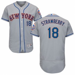 Men\'s Majestic New York Mets #18 Darryl Strawberry Grey Flexbase Authentic Collection MLB Jersey