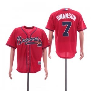 Braves #7 Dansby Swanson Red Cool Base Jersey