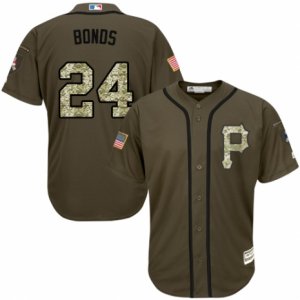 Men\'s Majestic Pittsburgh Pirates #24 Barry Bonds Replica Green Salute to Service MLB Jersey