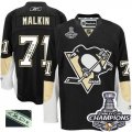 Mens Reebok Pittsburgh Penguins #71 Evgeni Malkin Authentic Black Home Autographed 2016 Stanley Cup Champions NHL Jersey