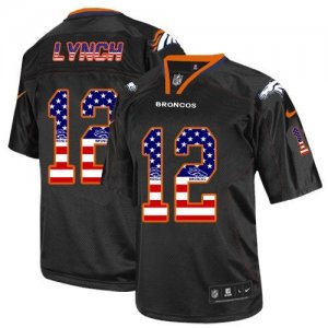 Nike Denver Broncos #12 Paxton Lynch Black Men Stitched NFL Elite USA Flag Fashion Jersey