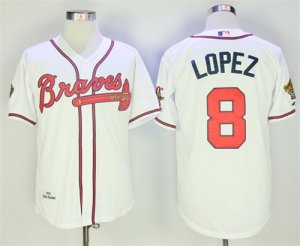 Braves #8 Javier Lopez White Throwback Jersey