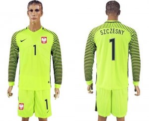 Poland #1 Szczesny Green Long Sleeves Goalkeeper Soccer Country Jersey